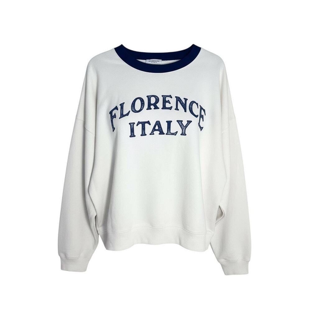 American Eagle Outfitters White Sweatshirt with Navy 'Florence Italy' Logo